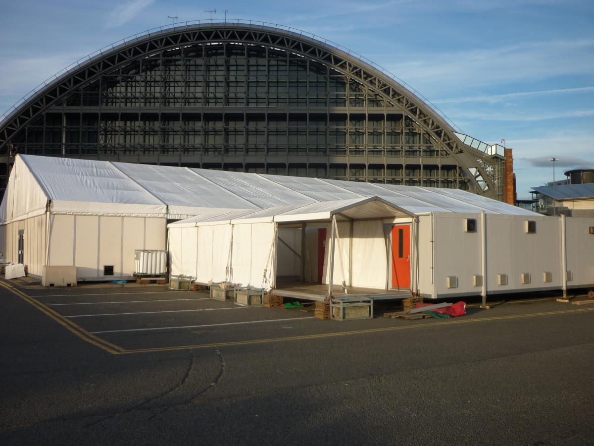 Marquees can be connected to other kitchen units to provide significant dining space at larger events such as conferences.